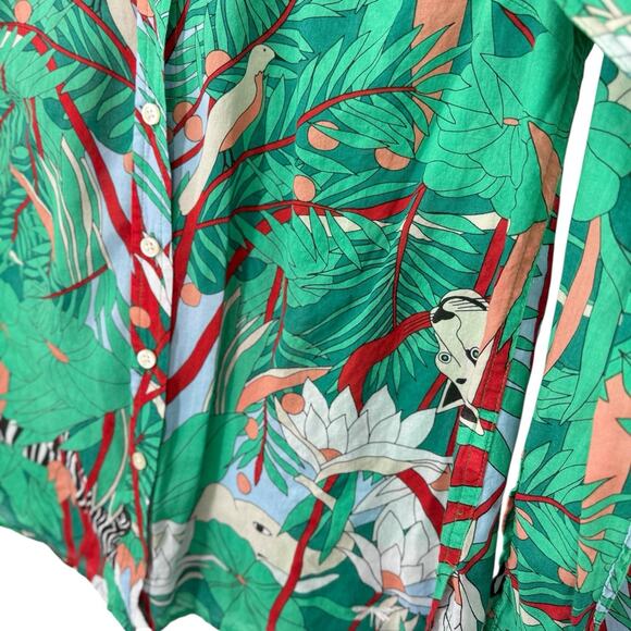 Talbots Jungle Tiger Print Button Up Top Size Small SP Colorful Long Sleeve Arts - Picture 3 of 11